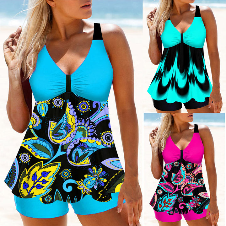 Plus Size Split Swimsuit Skirt Printed Swimwear