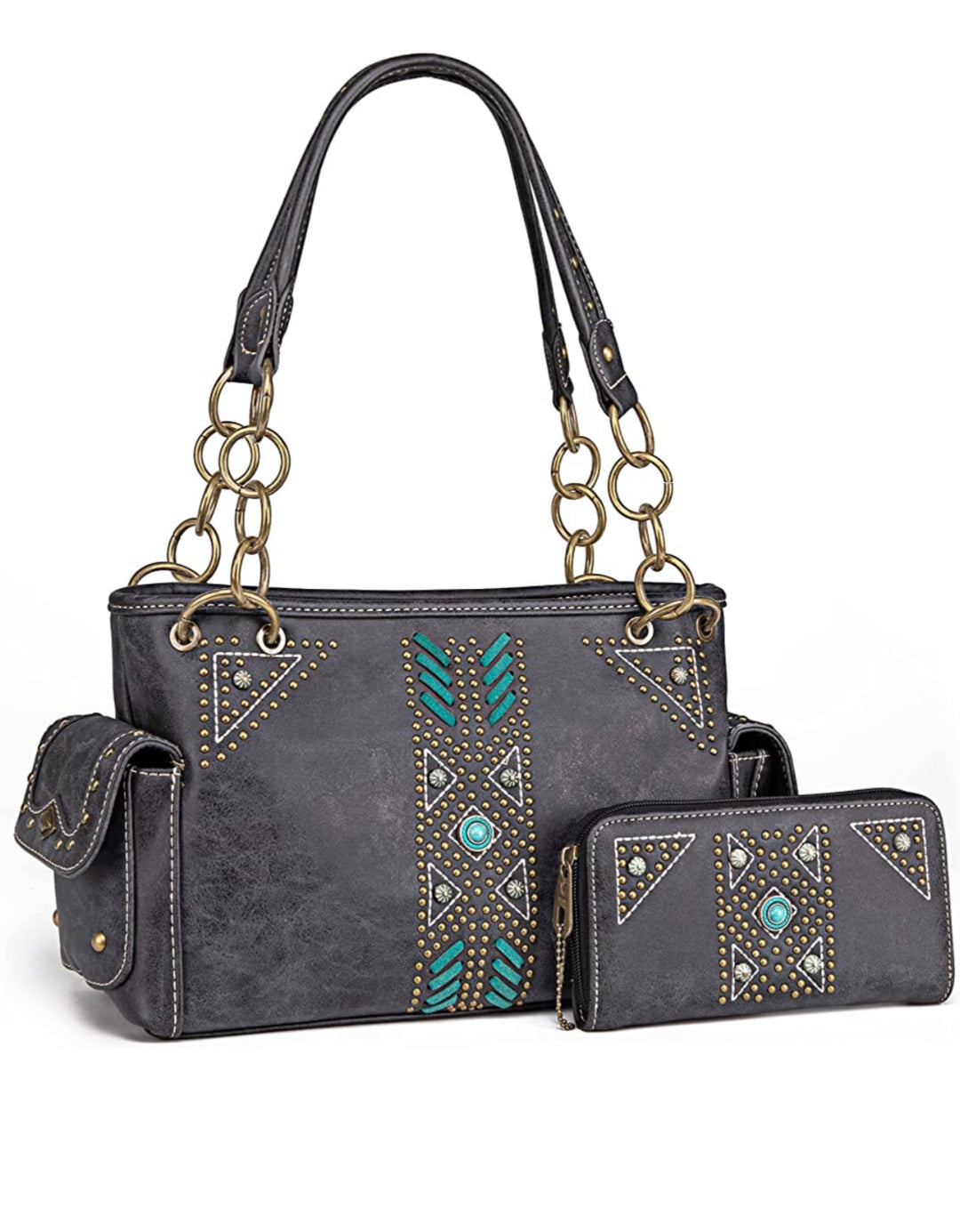 Concealed Carry Tote Bag for Women Leather Embroidered Western Design Satchel with Wallets Set