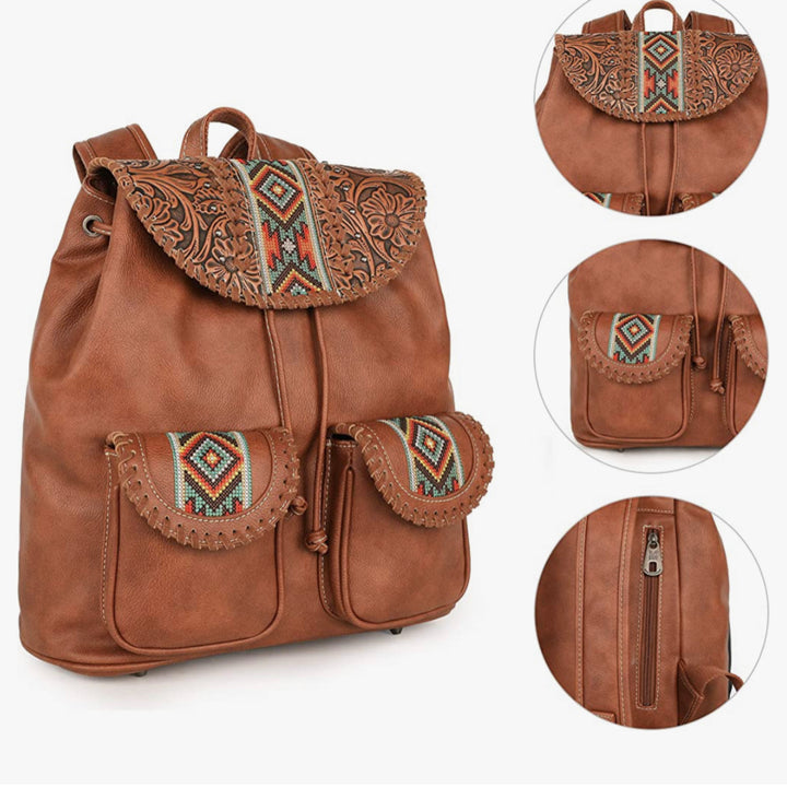 Fringe Concho Collection Backpack Large Travel Dual Western Backpack with Tassel