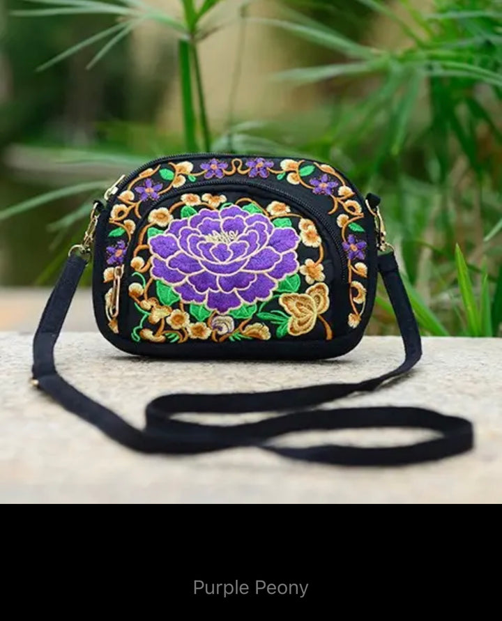 Vintage purple peony’s Women Handbag Tote Messenger Hippie Ethnic Shoulder …