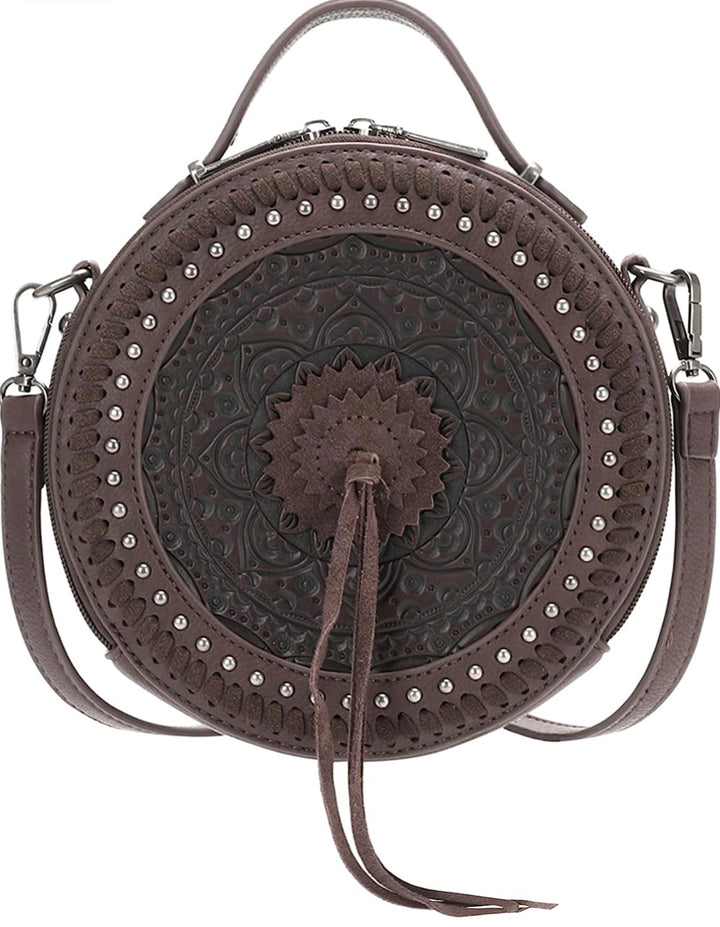 Round Purse for Women Circle Crossbody Bag Top Handle Shoulder Handbag
