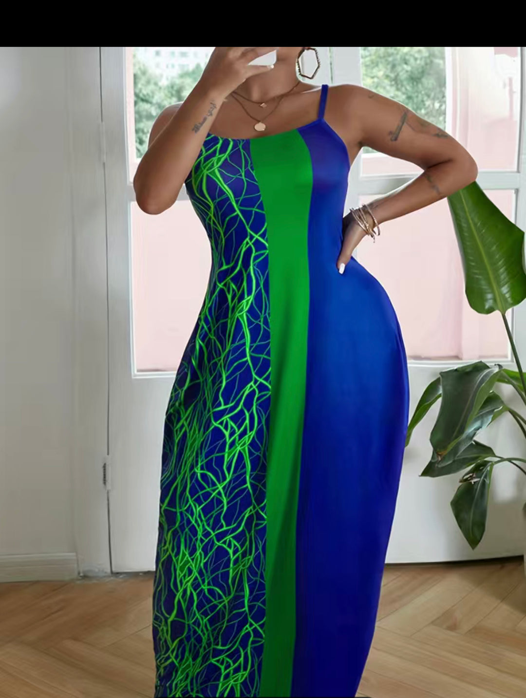 Color block Sexy Blue &Green Dress
