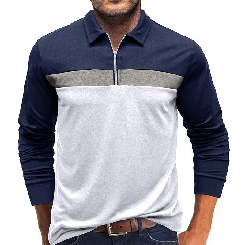 Autumn And Winter Men's Lapel Color Matching Polo Shirt