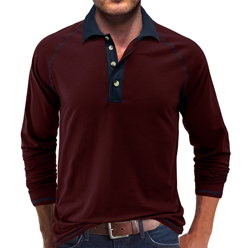 European And American Style Men's Clothing Long Sleeve Lapel Henry T-shirt