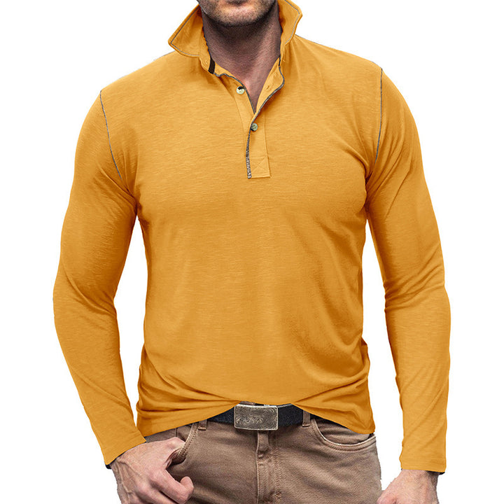 European And American Men's Henley Shirt Lapel T-shirt Top