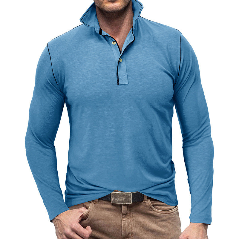 European And American Men's Henley Shirt Lapel T-shirt Top