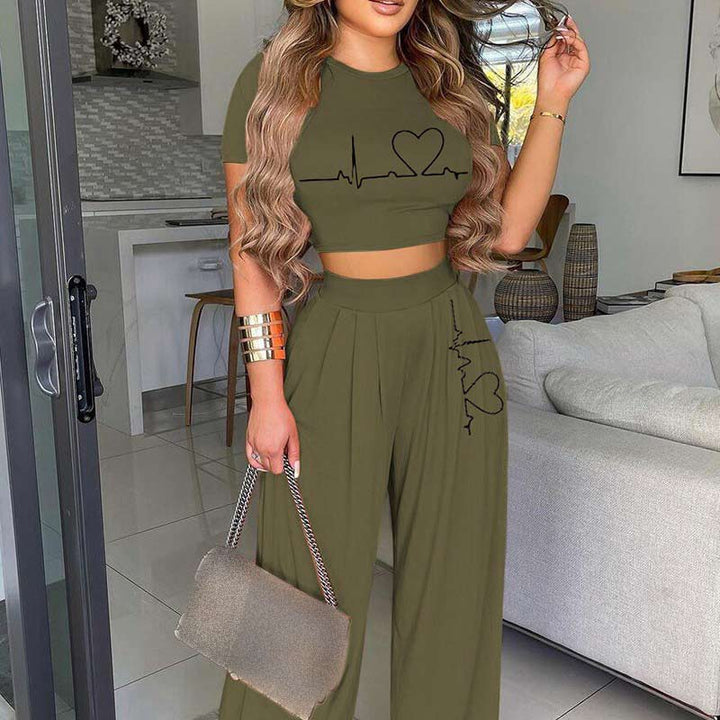 High-waisted Wide Leg Trousers with Crop Top