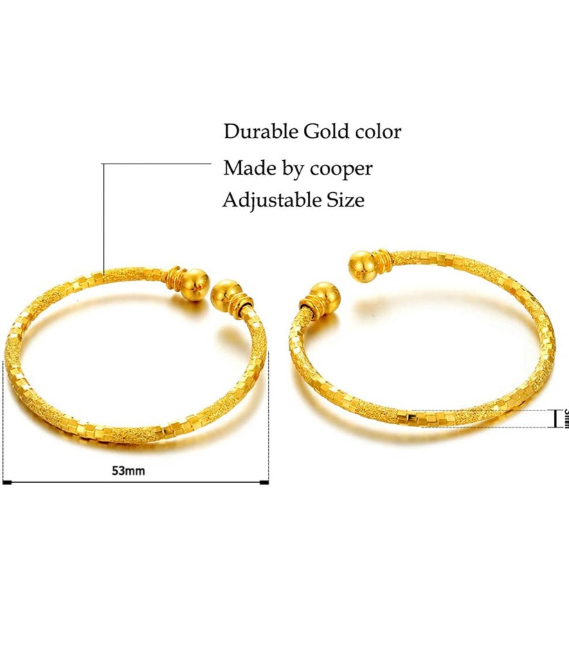 2pcs/lot 18K Gold Plated Girls /Boys/Children/Kids Adjustable Charm Bangles Bracelet Birthday Gifts