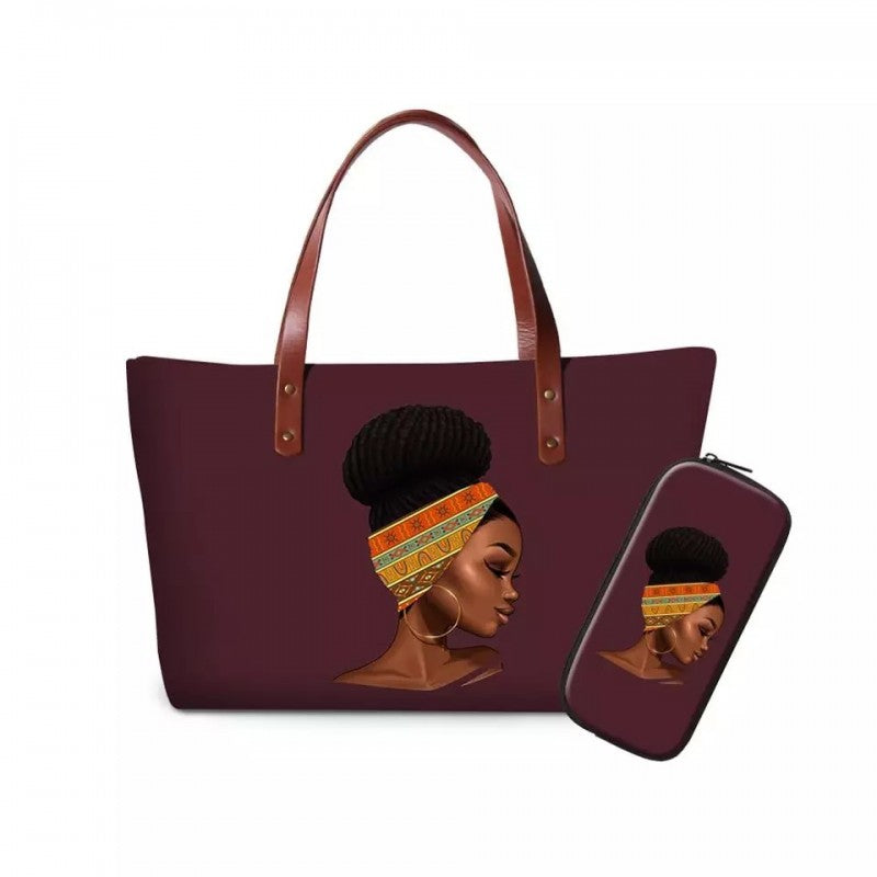 African print handbag wine