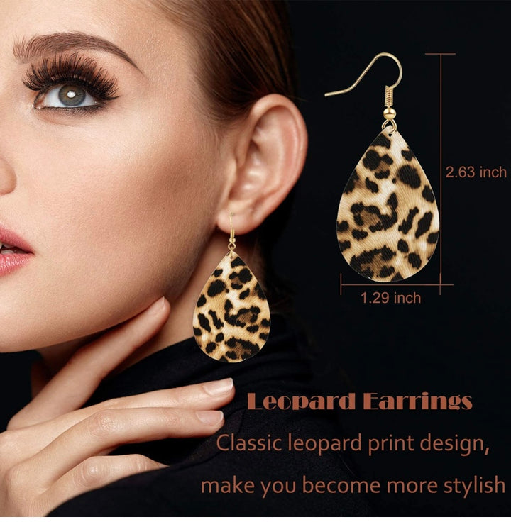 4 Pieces Women Leopard Jewelry Set French Beret Hat Leopard Leather Bracelet Earring Necklace