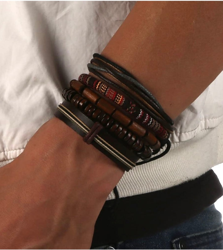 Woven Leather Bracelet for Men Women Cool Leather Wrist Cuff Bracelets Adjustable
