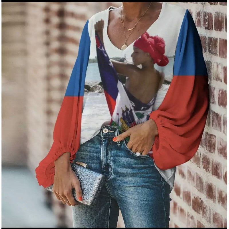 Women Haitian flag Chiffon Blouse