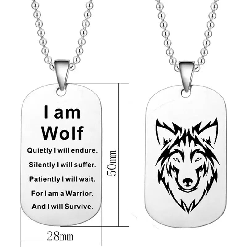 Fashion Wolf Pendant Necklace I am Wolf Fans Gift Dog Tag Jewelry Keychain