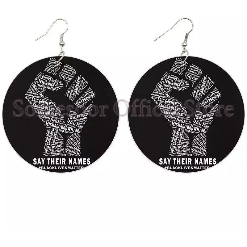 Say Their Names Power Fist Wooden Drop Earrings