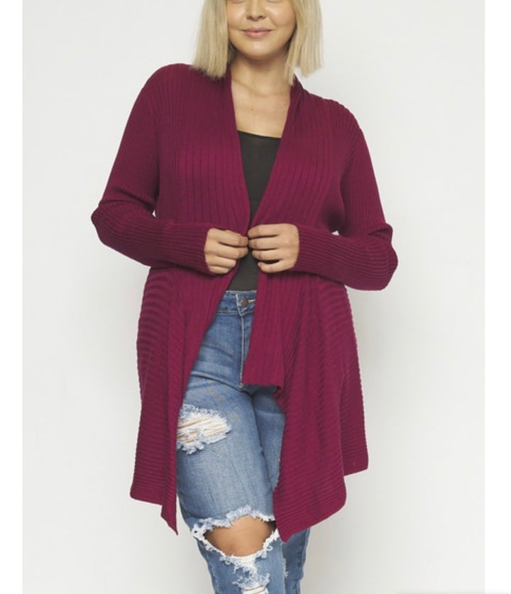 WINE LONG SLEEVE OPEN FRONT THICK KNIT CARDIGAN