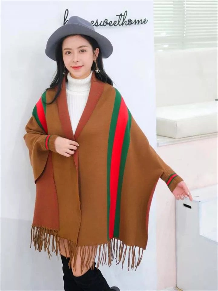LUXURY BROWN PONCHO WITH SLEEVE