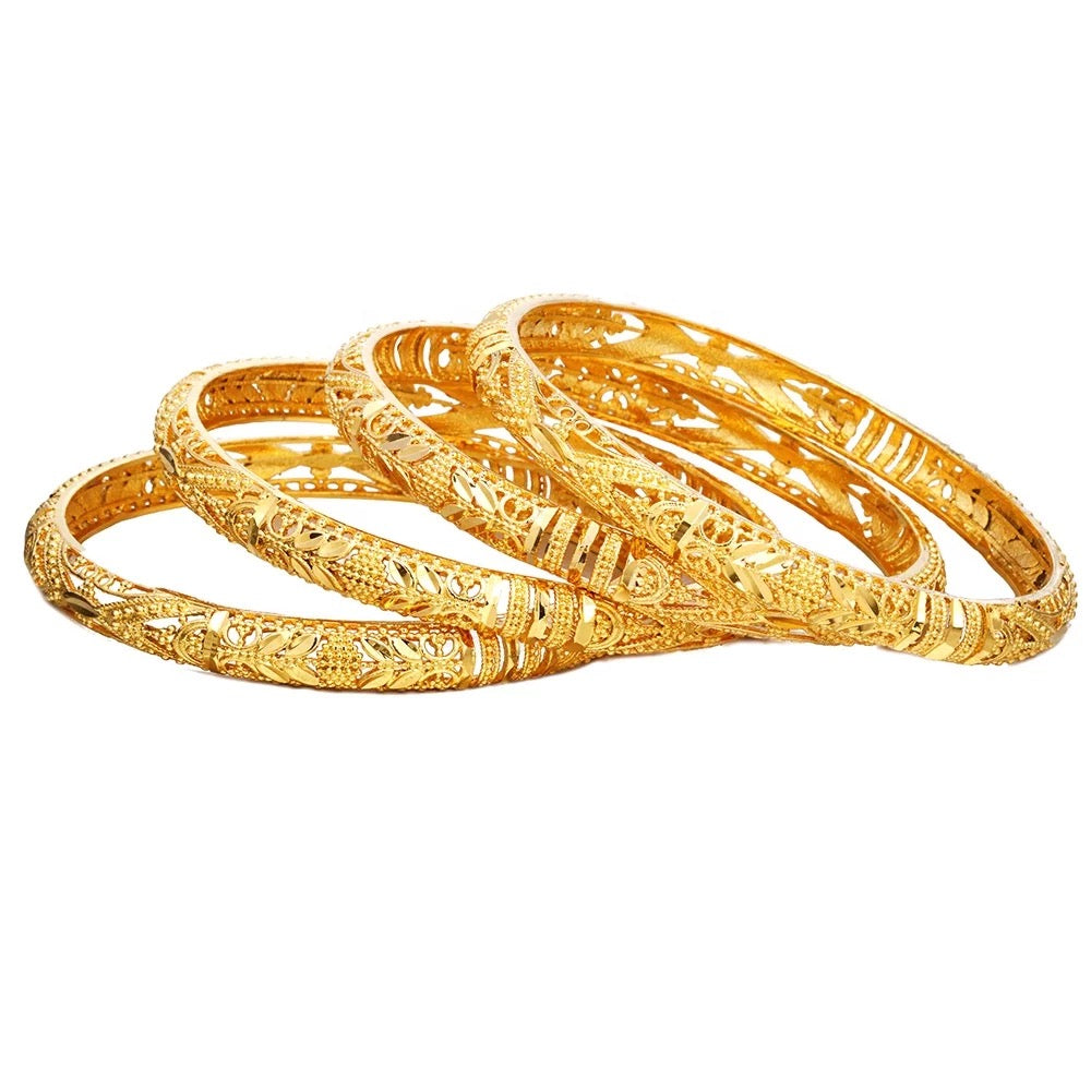 Ethiopian 18K gold plated luxury bangles 4pcs