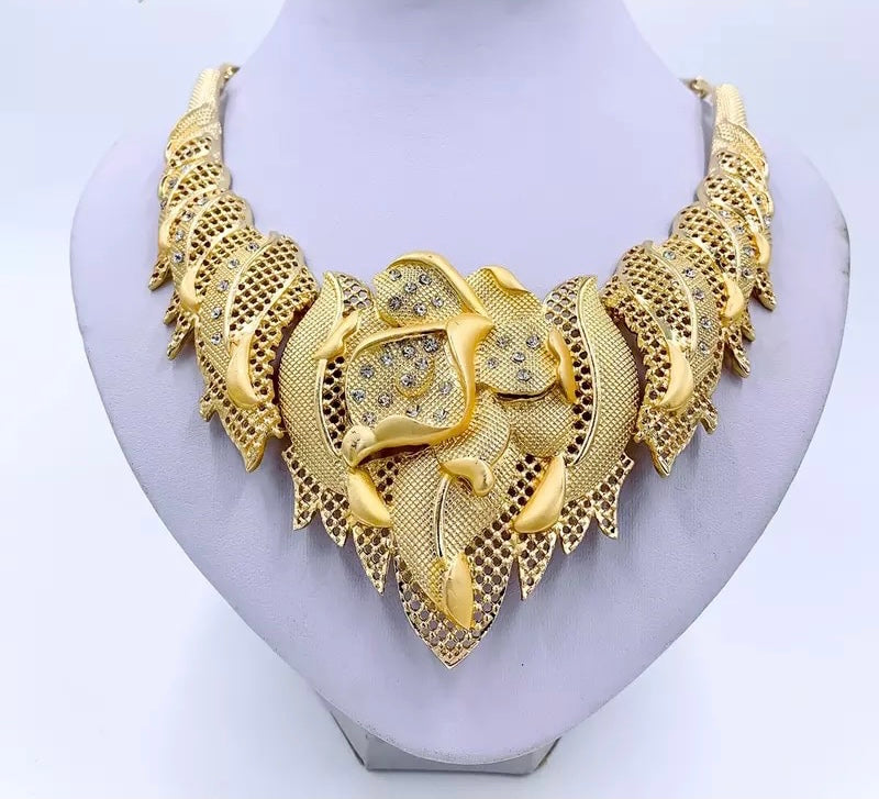 Jewelry Set 18 K Gold Plated Jewelry Weddings Dubai Gold Necklace Earrings Set