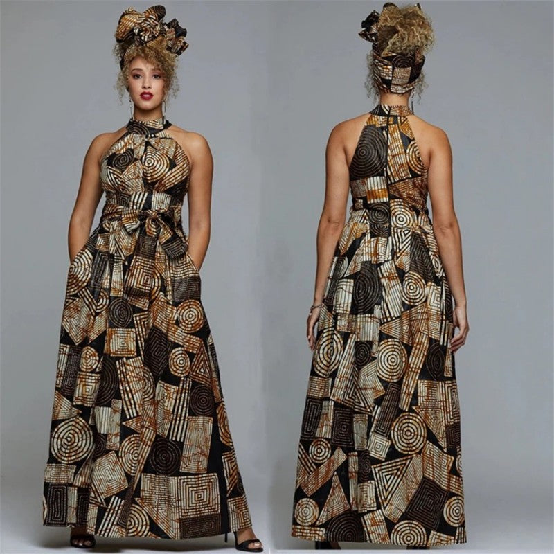 African print dress brown