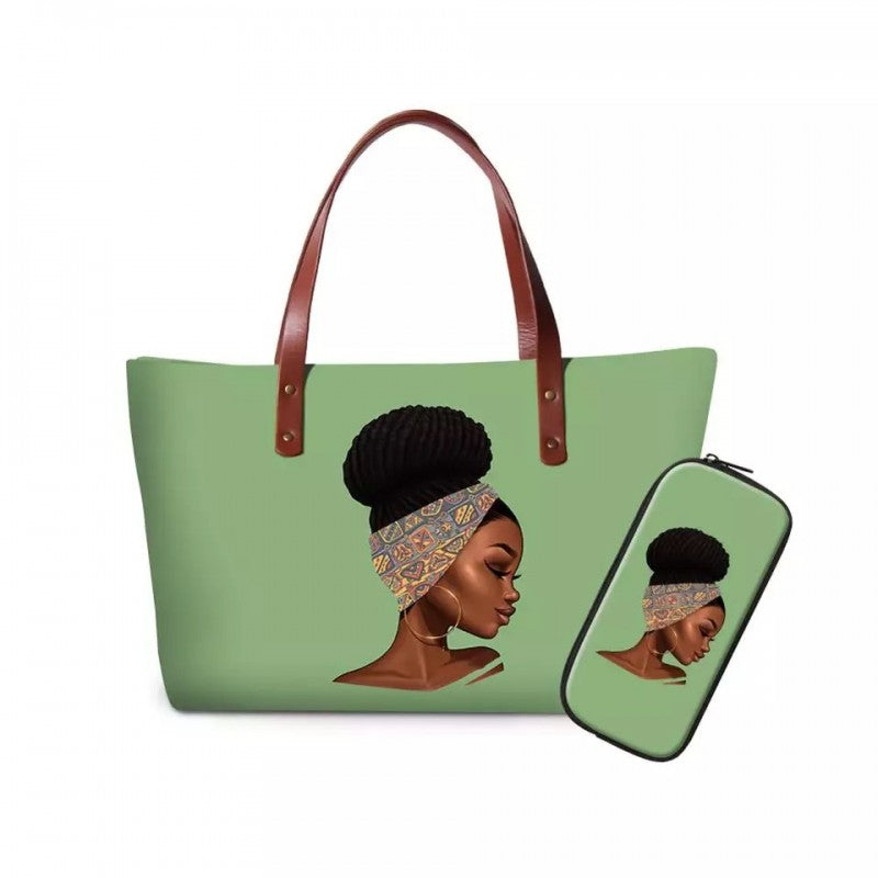 African print handbag green