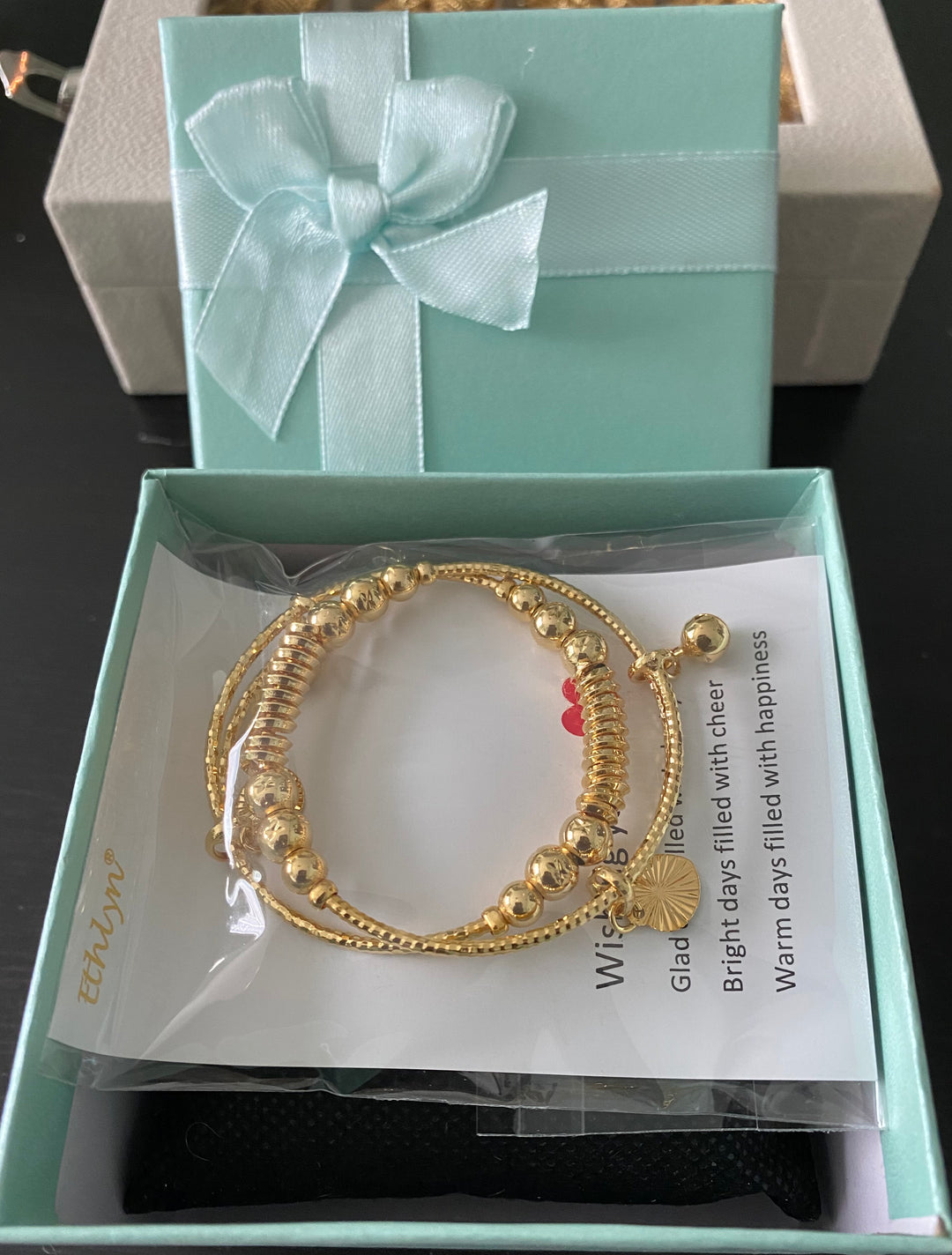 18K Gold plated Baby Kids Bracelet Bangles Bells Heart Jewelry 2Pcs