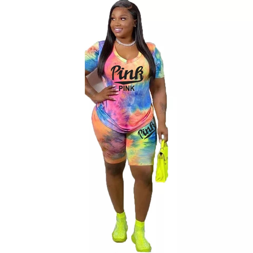 2 Piece Shorts Set for Women Tie Dye Letter Print Shirt and Bodycon Shorts Set Two Piece Tracksuits