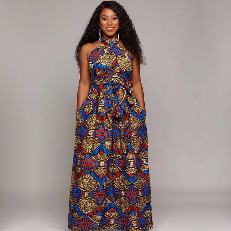 African print halter maxi dress