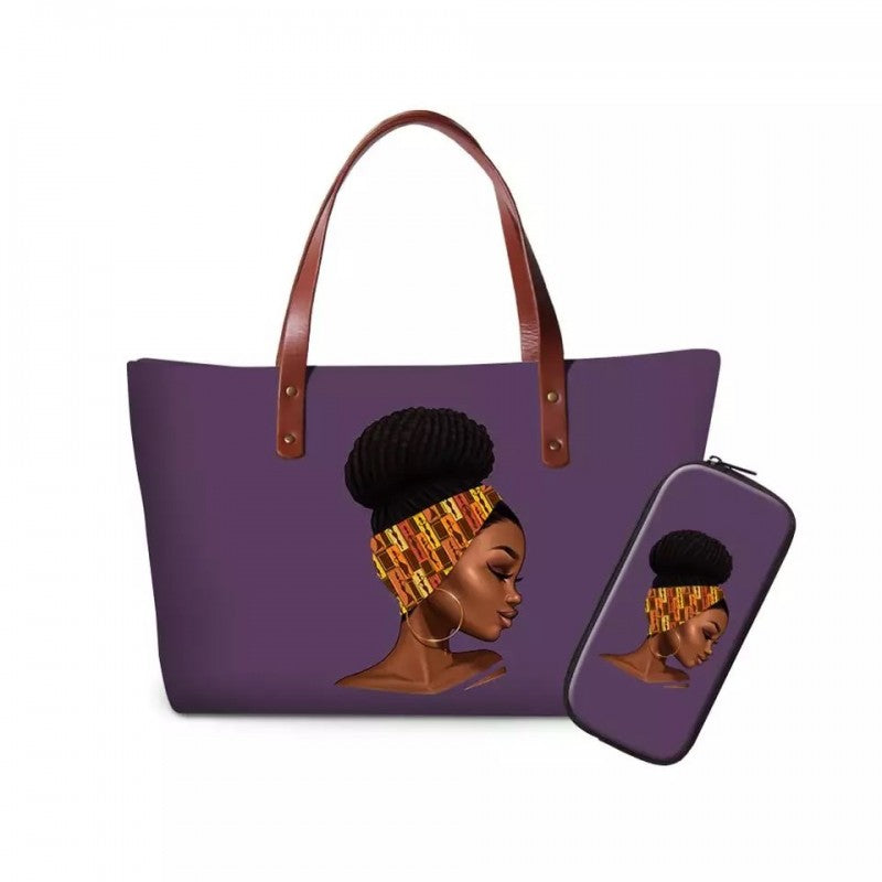 African print handbag purple