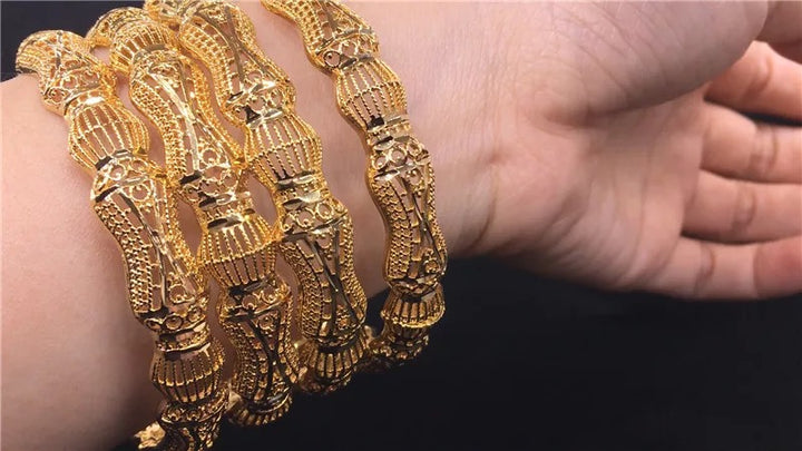 Women Gold Color Bangles&Bracelet African/Ethiopian/Arab/Kenya/Middle East Wedding Gifts(4pcs)