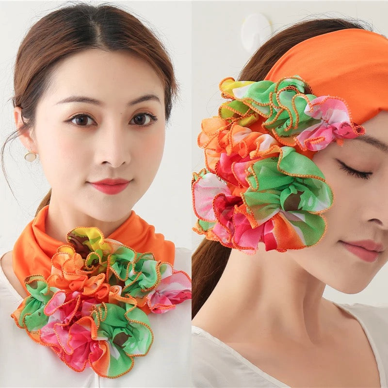 Floral scarves or headwear