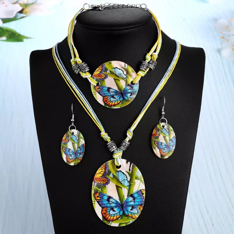Enamel Shell Necklace Earrings Bracelet Jewelry Sets Summer Bridal Jewelry Sets