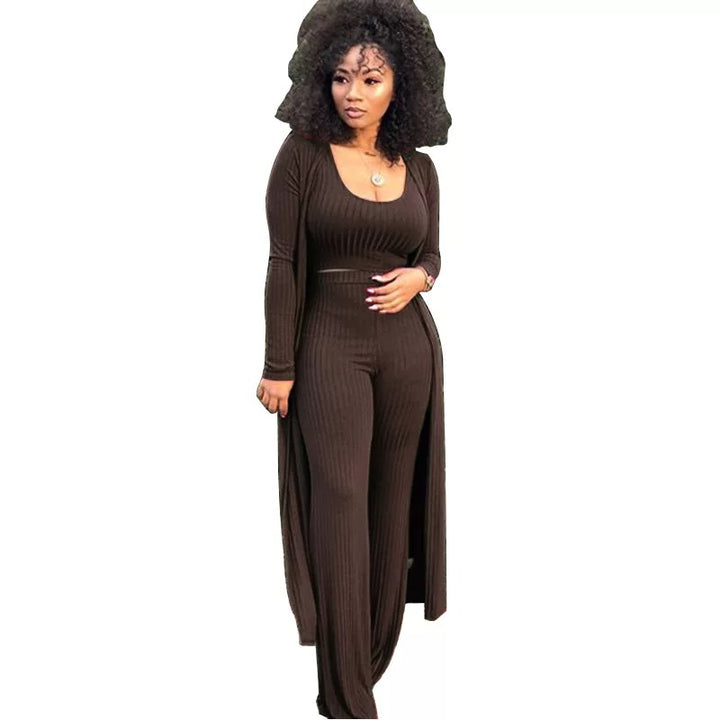 Women 3 Piece Outfits Ottoman Rib Open Front Cardigan Cover Up Crop Tank Tops Wide Leg Palazzo Pant Set Jumpsuit.