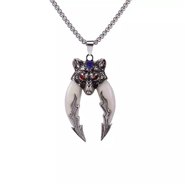 Wolf Necklace for Men, Wolf Tooth Pendant Necklace, Norse Viking Wolf Head Necklace with 27.6” Chain, Indian Teeth Tribe Necklace Amulet Necklace, Punk Animal Wolf Jewelry Gift for Men Boys