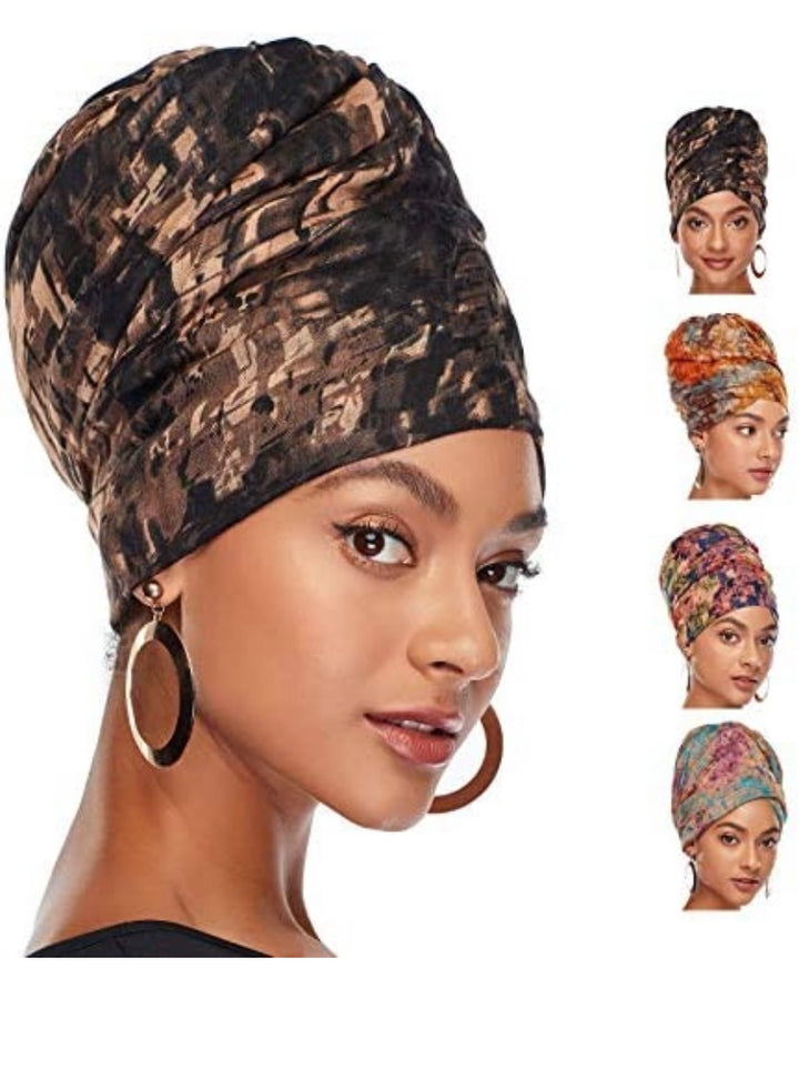 Hair Wraps for Women Urban Turbanista Stretch Jersey Knit Turban Head Wraps Head Scarf for Women（4 Pack）
