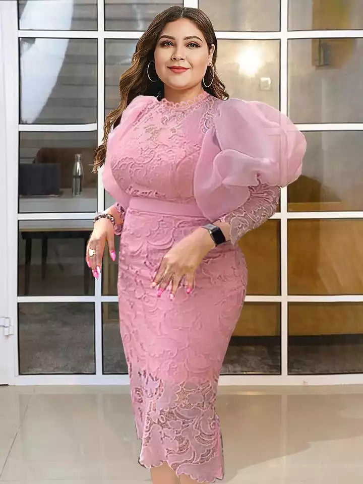 Pink chic puffy sleeve dress available in 3XL and 4XL