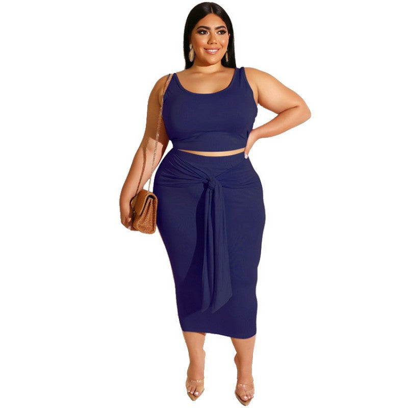 2020 Summer Sexy Outfits Skirt Set Women Clothing Two Piece Dress Set Plus Size Blue