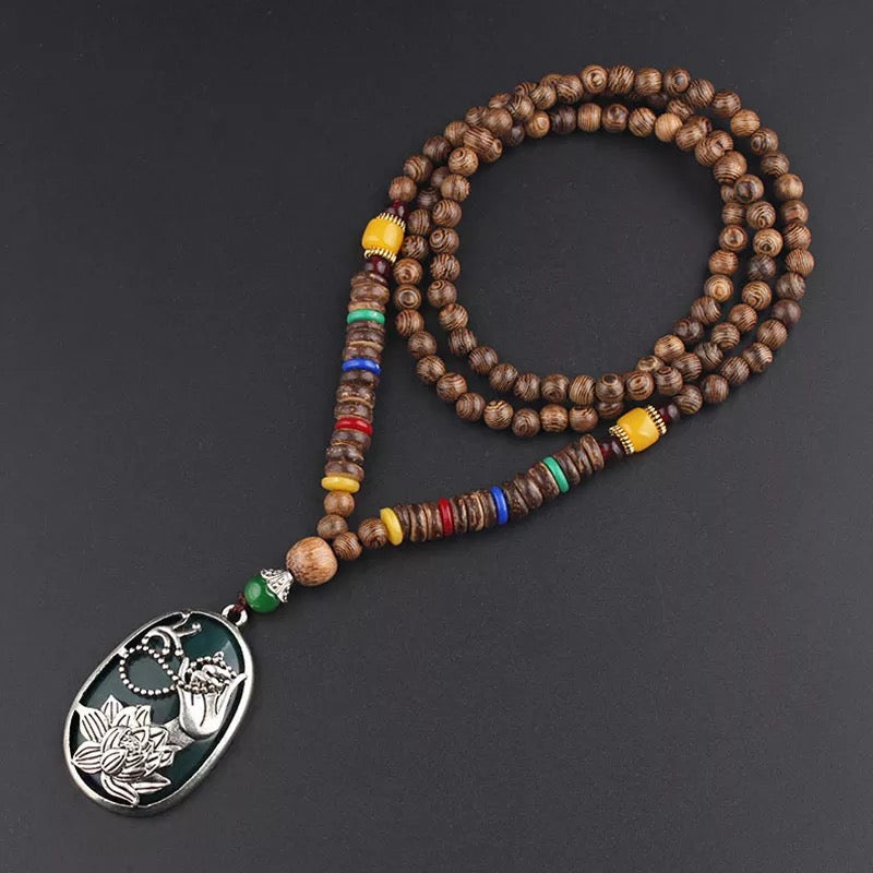 Ethnic Nepalese Lotus Horns Prayer Wheel Pendant Necklaces