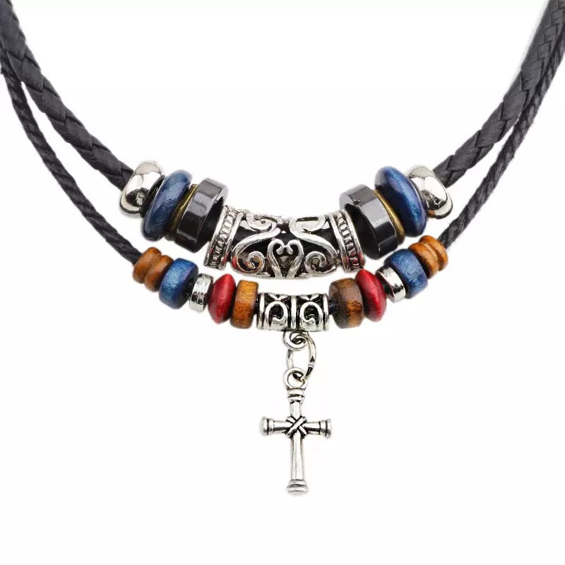 Boho men cross pendant necklace