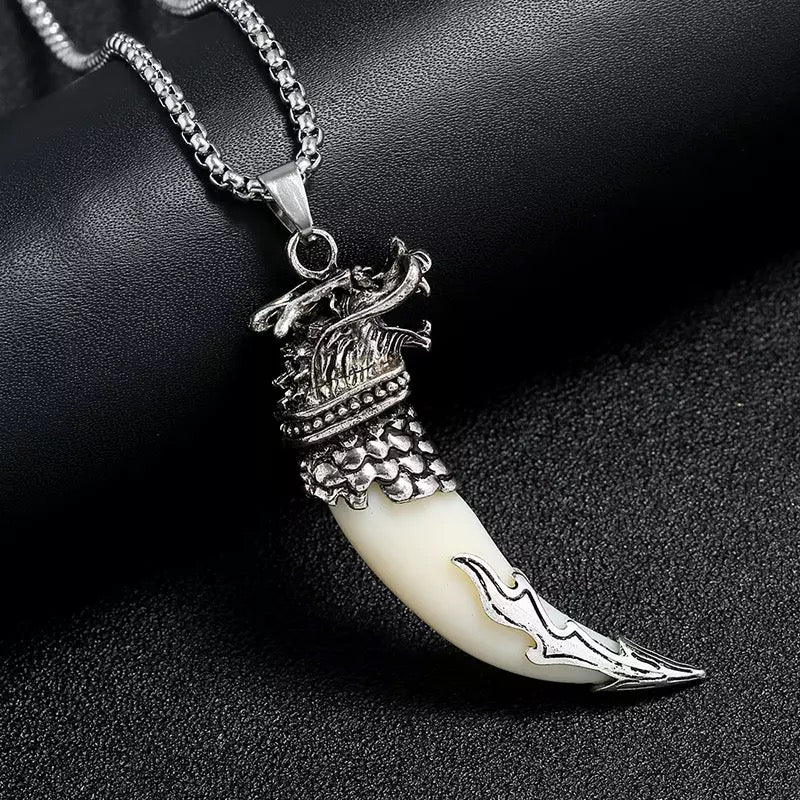 20 Mens Wolf Animal Pendant Necklace Retro Wolf Dog Head Tooth Fang Spear Leather Necklace