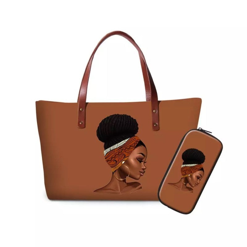 African print handbag light brown
