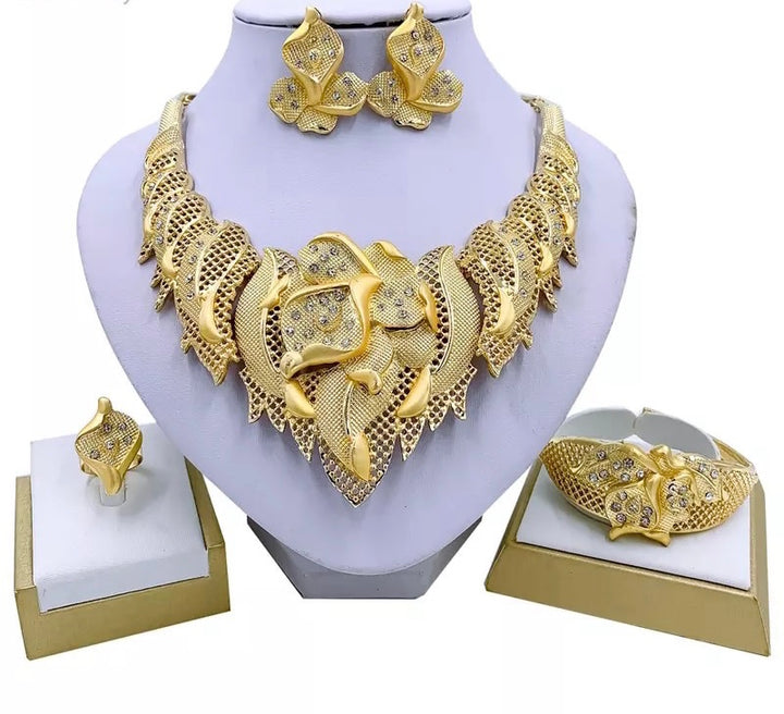 Jewelry Set 18 K Gold Plated Jewelry Weddings Dubai Gold Necklace Earrings Set