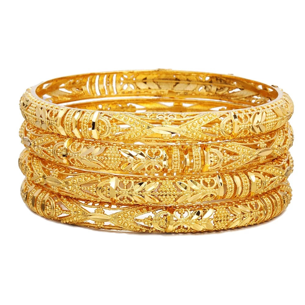 Ethiopian 18K gold plated luxury bangles 4pcs