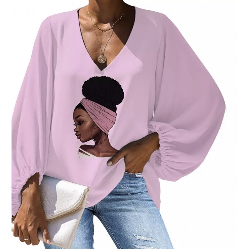 Female Prints Shirt Large Size Loose pink wrap