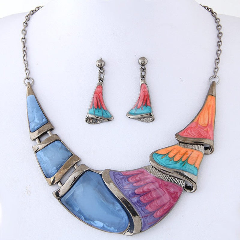 Pendant Beads Jewelry Sets Statement Necklace Acrylic Marble Earrings Jewelry Set Bijoux
